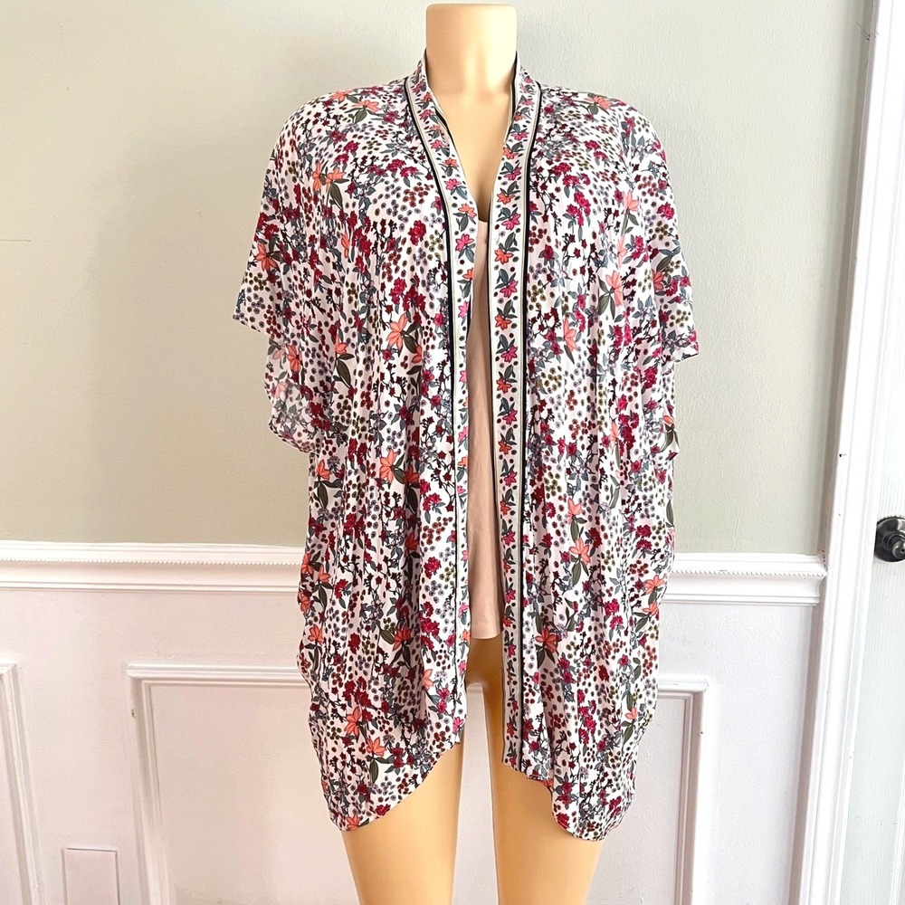 LOFT Boho Shortie Floral Kimono Cardigan Cover Up Womens M/L Floral  Boho